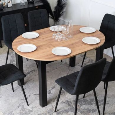 MEBEL ELITE Комплект HARRY стол 102-142 см дуб крафт/черный и 6 стульев PERU 2 черный реальная фотография