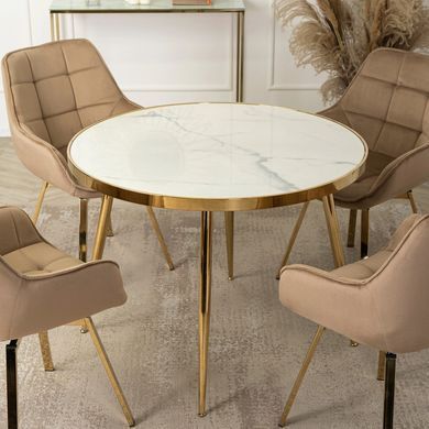 Стіл круглий TINGA MEBEL ELITE 100X100 Білий мармур жива фотографія