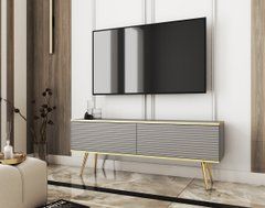 Тумба под телевизор Perfect Home Оро/Oro 2-дверная с золотыми ножками RTV135 MDF Серый реальная фотография