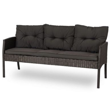 Набір садових меблів MEBEL ELITE ATLANTA (Диван+2 крісла+2 пуфа+стіл) Чорний / техноротанг