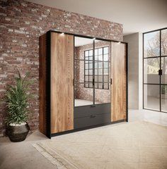Шкаф для одежды Perfect Home Милтон / Milton 4-дверный с зеркалом 4D2S/220 Каштан/антрацит реальная фотография