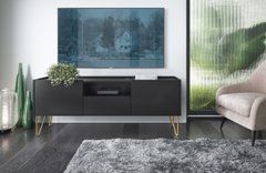 Тумба під телевізор Perfect Home Гармони / Harmony 1-дверна з 2 шухлядами і золотими ніжками RTV144 Чорний/чорний мармур роял жива фотографія