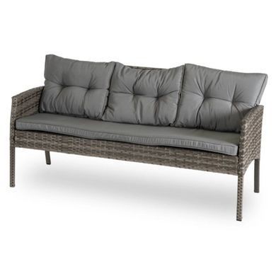 Набір садових меблів MEBEL ELITE ATLANTA (Диван+2 крісла+2 пуфа+стіл) Сірий / техноротанг